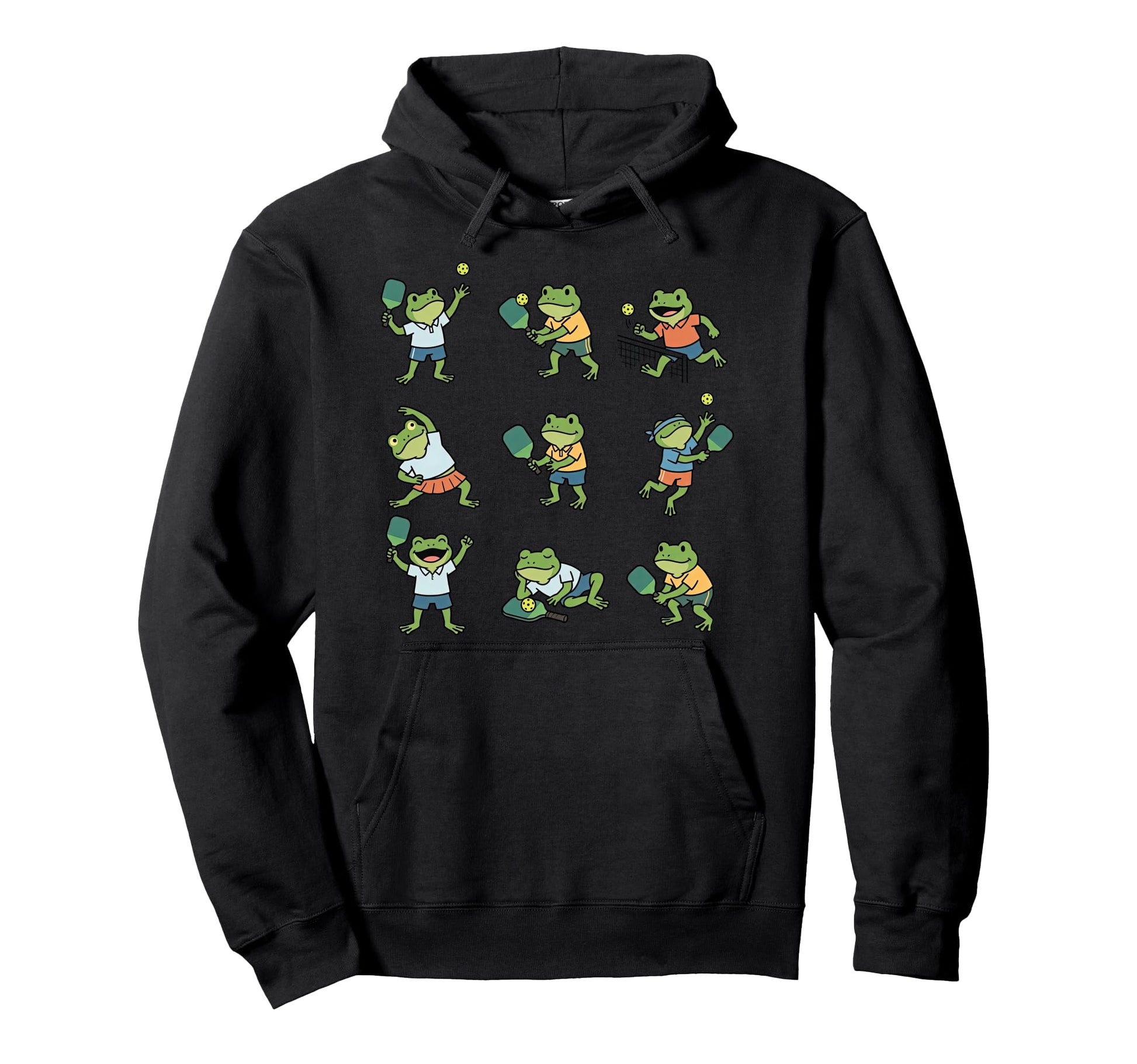 Frogs Playing Pickleball Player Animal Hoodie - Graphic Print for Adults - T-Shirt, Sweatshirt, Hoodie