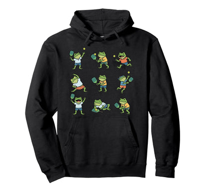 Frogs Playing Pickleball Player Animal Hoodie - Graphic Print for Adults - T-Shirt, Sweatshirt, Hoodie