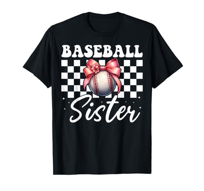 Baseball Sister Baseball Coquette Bow T-Shirt - Minimalist Print for Adults - T-Shirt, Sweatshirt, Hoodie