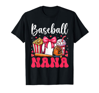 Baseball Lover Nana Mothers Day Bow T-Shirt - Custom Art Print for Adults - T-Shirt, Sweatshirt, Hoodie