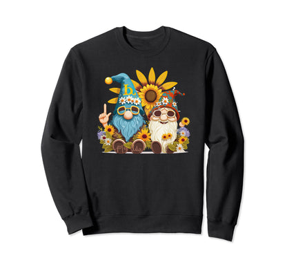 Gnome And Funny Gnome Hippie Sunflower Sweatshirt - Novelty Apparel Unisex - T-Shirt, Sweatshirt, Hoodie