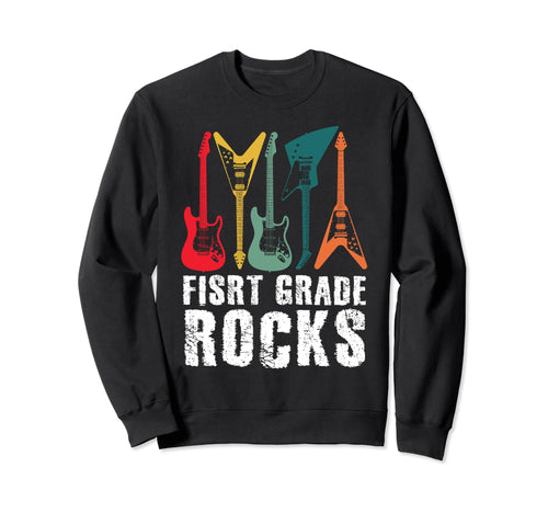 First Grade Rocks Teacher Rockstar Sweatshirt - Trendy Graphic for Adults - T-Shirt, Sweatshirt, Hoodie