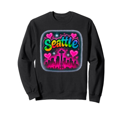 Seattle Skyline Rainbow City Pride Sweatshirt - Custom Art Print for Adults - T-Shirt, Sweatshirt, Hoodie