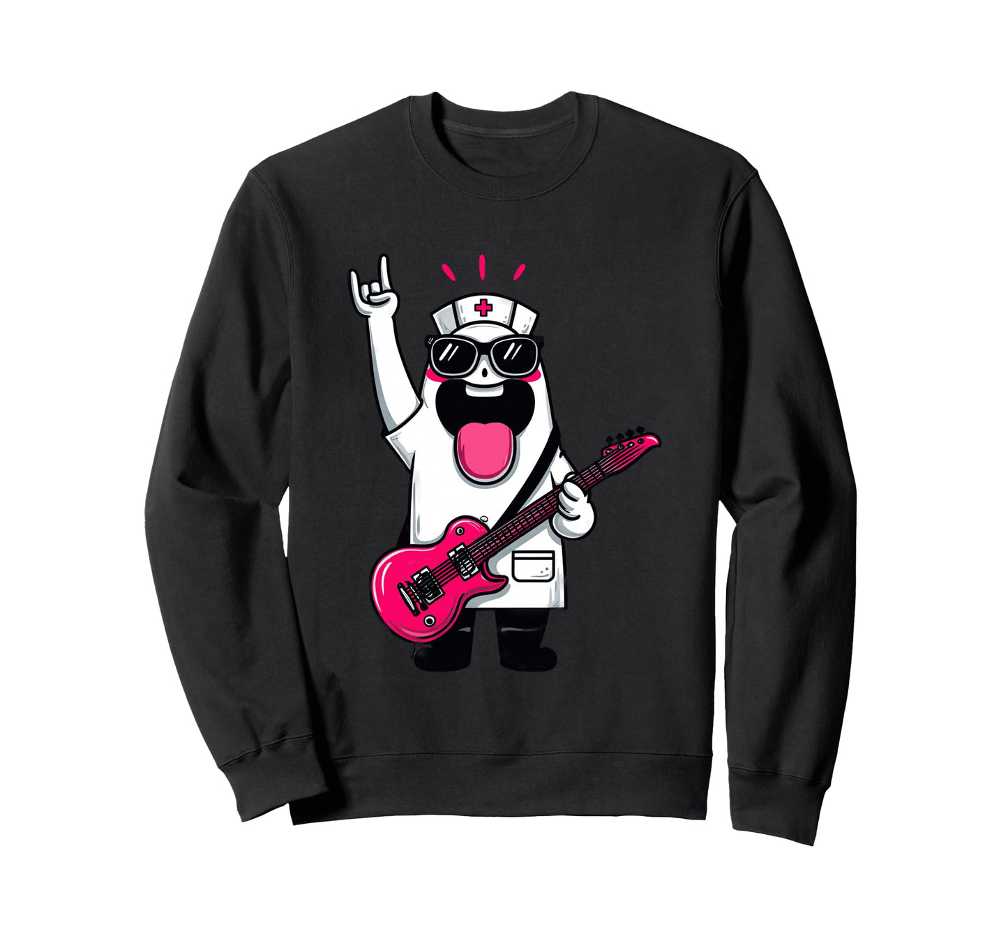 Funny Cartoon Ghost Nurse Rock Music Sweatshirt - Trendy Graphic Unisex - T-Shirt, Sweatshirt, Hoodie