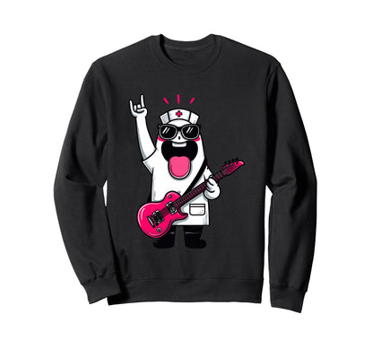 Funny Cartoon Ghost Nurse Rock Music Sweatshirt - Trendy Graphic Unisex - T-Shirt, Sweatshirt, Hoodie