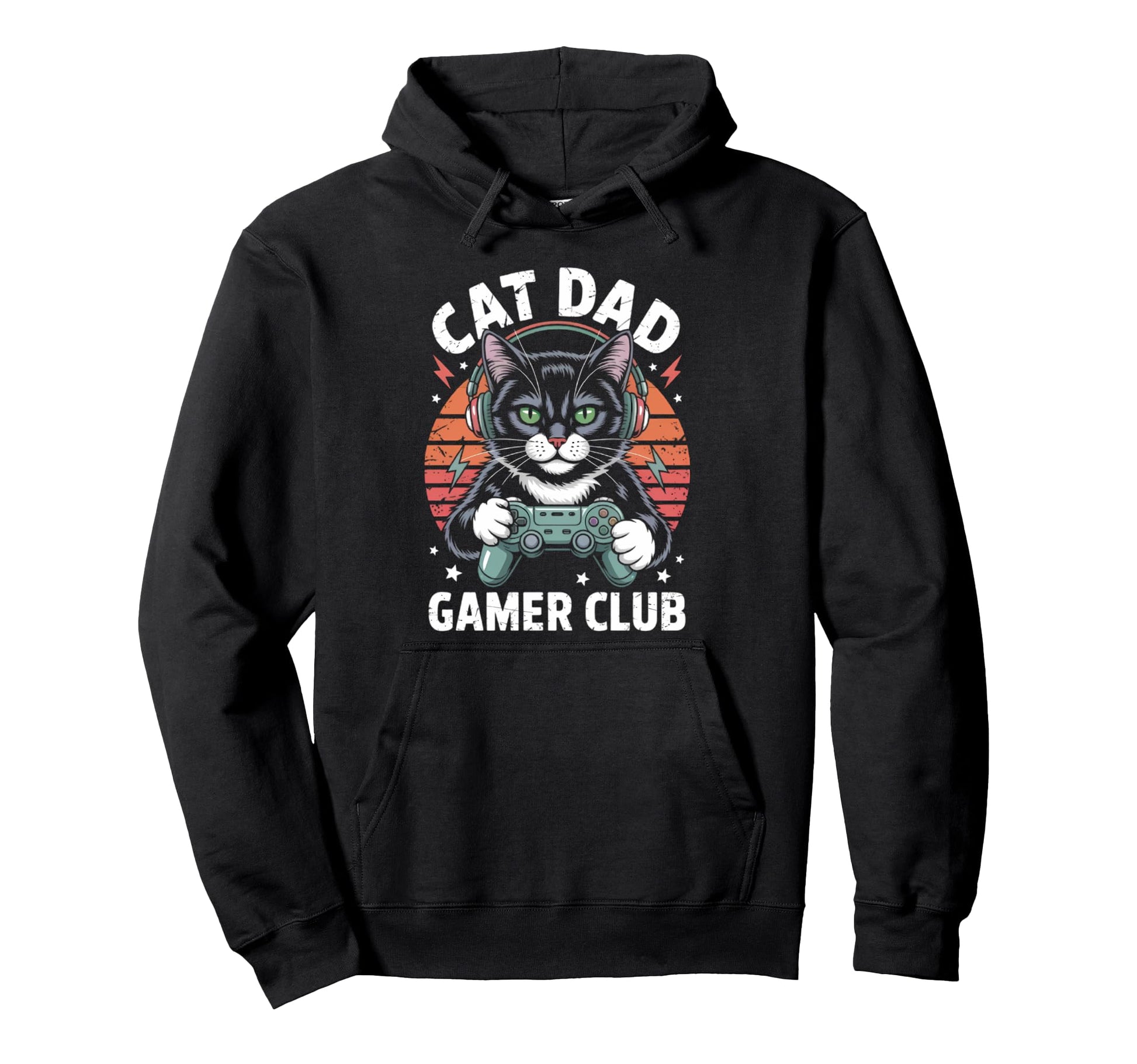 Funny Cat Dad Gamer Club Him Video Hoodie - Minimalist Print for Adults - T-Shirt, Sweatshirt, Hoodie