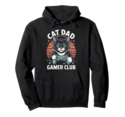 Funny Cat Dad Gamer Club Him Video Hoodie - Minimalist Print for Adults - T-Shirt, Sweatshirt, Hoodie