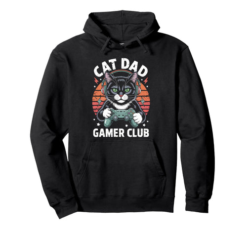 Funny Cat Dad Gamer Club Him Video Hoodie - Minimalist Print for Adults - T-Shirt, Sweatshirt, Hoodie