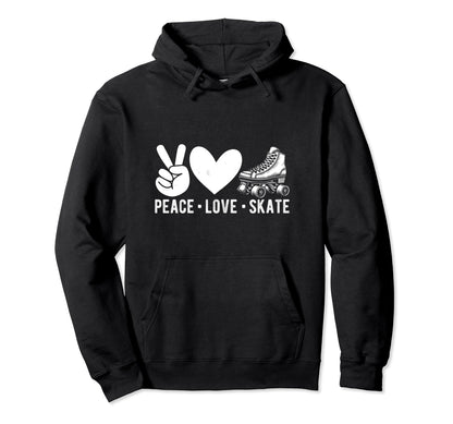 Peace Love Skate Roller Skating Peace Hoodie - Trendy Graphic for Adults - T-Shirt, Sweatshirt, Hoodie