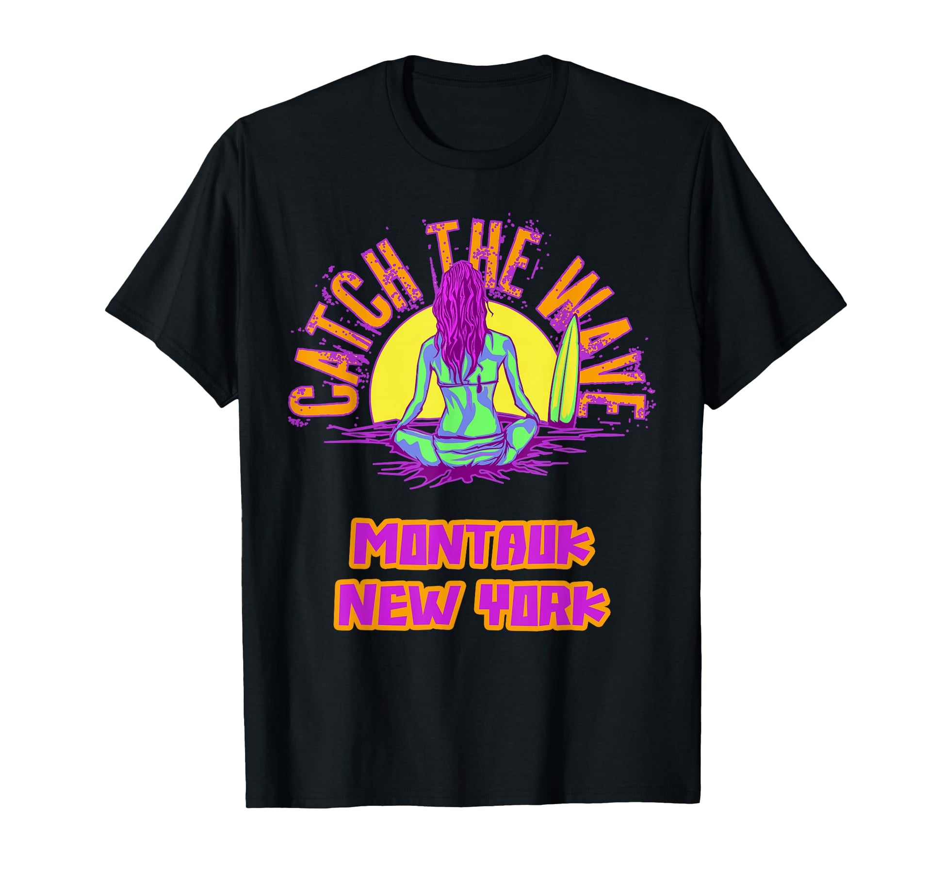 Montauk New York Surfing Vaporwave T-Shirt - Unique Graphic Unisex - T-Shirt, Sweatshirt, Hoodie