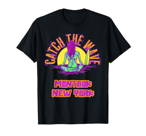 Montauk New York Surfing Vaporwave T-Shirt - Unique Graphic Unisex - T-Shirt, Sweatshirt, Hoodie