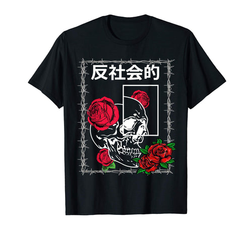 Bad Attitudes Skull Roses Japanese T-Shirt - Minimalist Print Men Women - T-Shirt, Sweatshirt, Hoodie