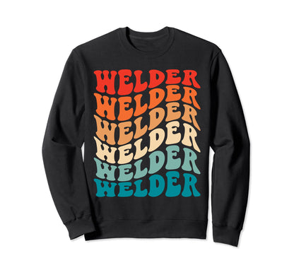 Groovy 70S Welder Welding Funny Boho Wavy Sweatshirt - Graphic Print Unisex - T-Shirt, Sweatshirt, Hoodie