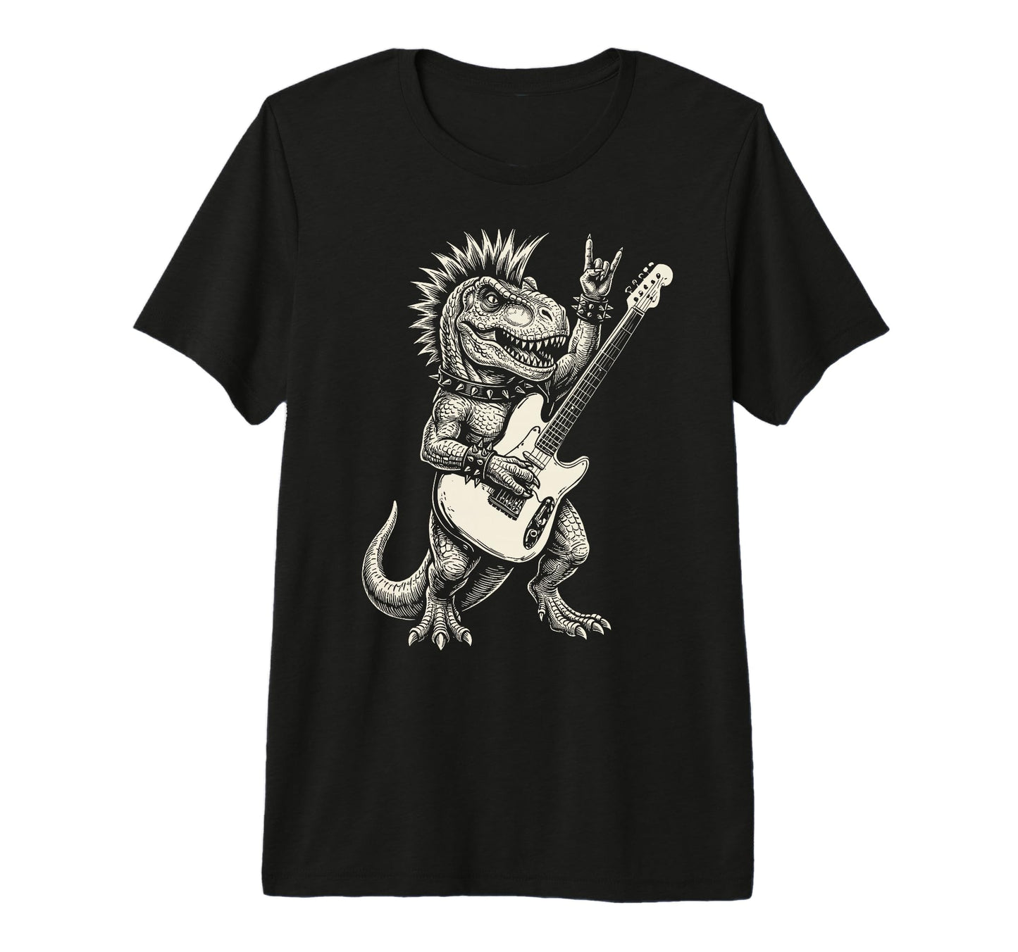 Funny T Rex Dino Playing Guitar Rock T-Shirt - Graphic Print for Adults - T-Shirt, Sweatshirt, Hoodie