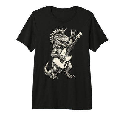 Funny T Rex Dino Playing Guitar Rock T-Shirt - Graphic Print for Adults - T-Shirt, Sweatshirt, Hoodie