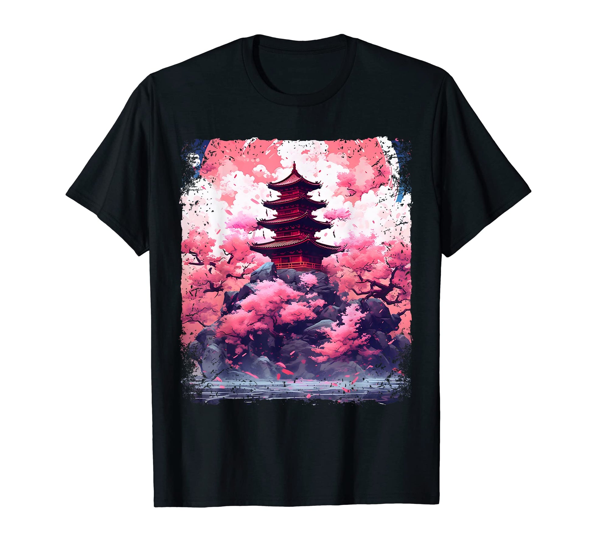 Aesthetic Cherry Blossom Tree Temple T-Shirt - Casual Everyday Wear Unisex - T-Shirt, Sweatshirt, Hoodie