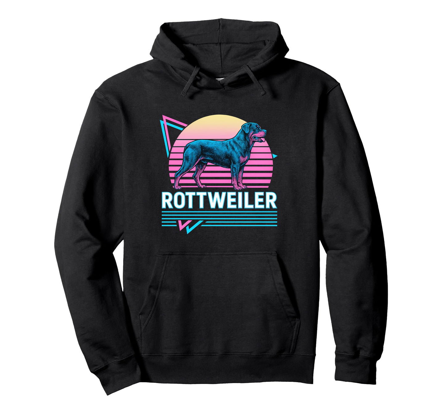 Rottweiler Synthwave Aesthetic Dog Lover Hoodie - Fun Novelty Design Unisex - T-Shirt, Sweatshirt, Hoodie