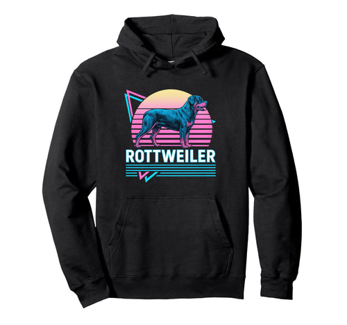 Rottweiler Synthwave Aesthetic Dog Lover Hoodie - Fun Novelty Design Unisex - T-Shirt, Sweatshirt, Hoodie