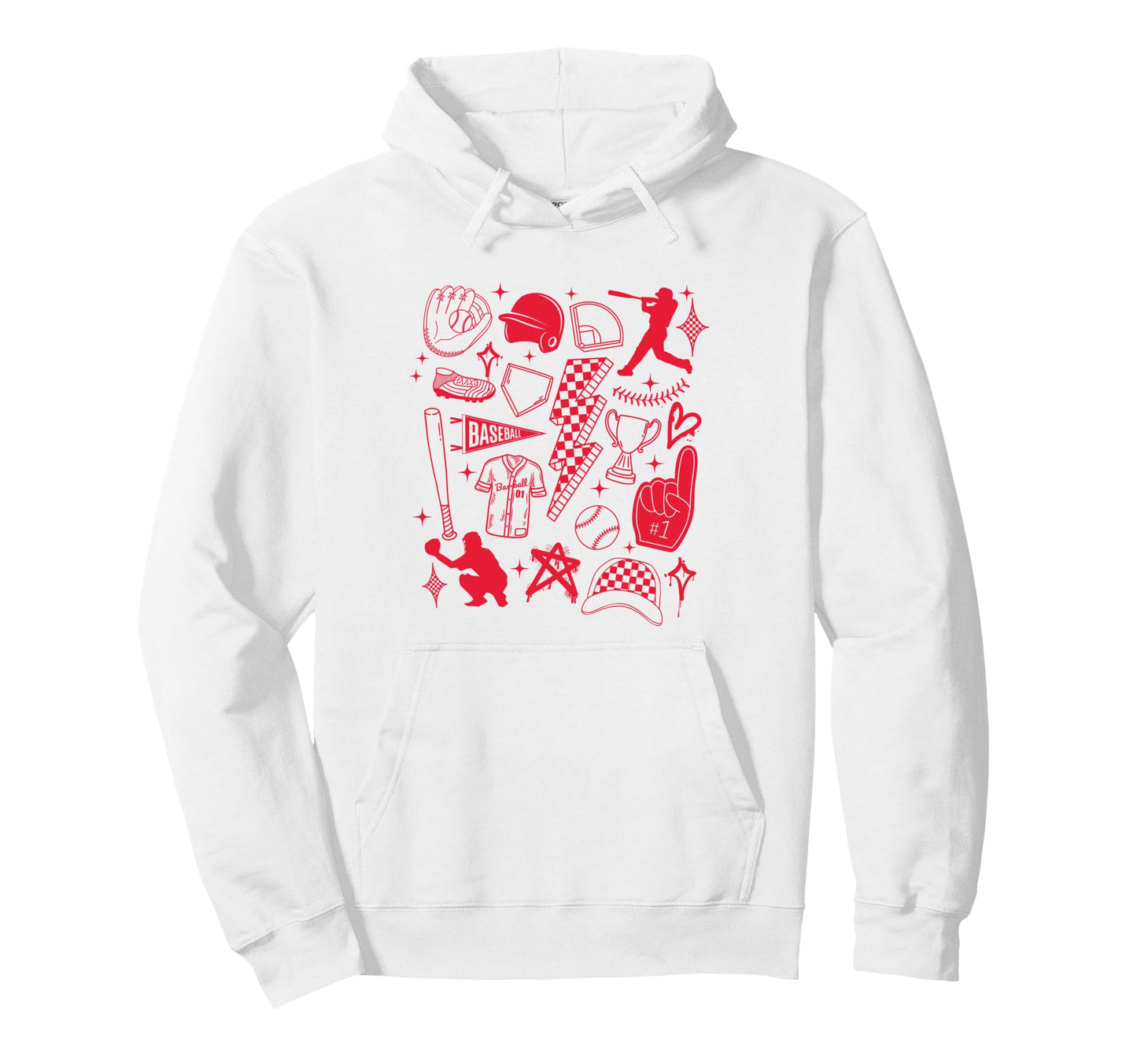 Baseball Player Game Day Red Line Hoodie - Casual Everyday Wear Men Women - T-Shirt, Sweatshirt, Hoodie