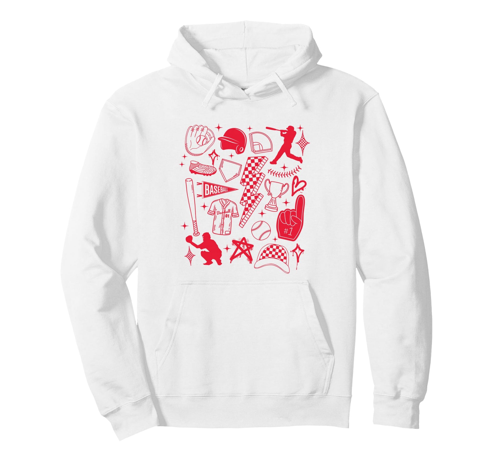 Baseball Player Game Day Red Line Hoodie - Casual Everyday Wear Men Women - T-Shirt, Sweatshirt, Hoodie