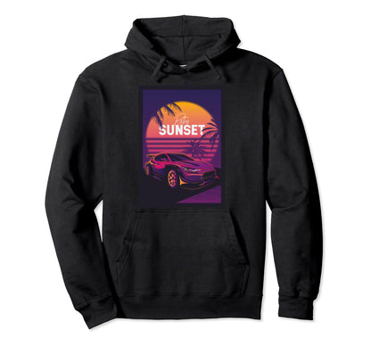 Vaporwave Aesthetic Sunset And Car Palms Hoodie - Trendy Graphic Unisex - T-Shirt, Sweatshirt, Hoodie