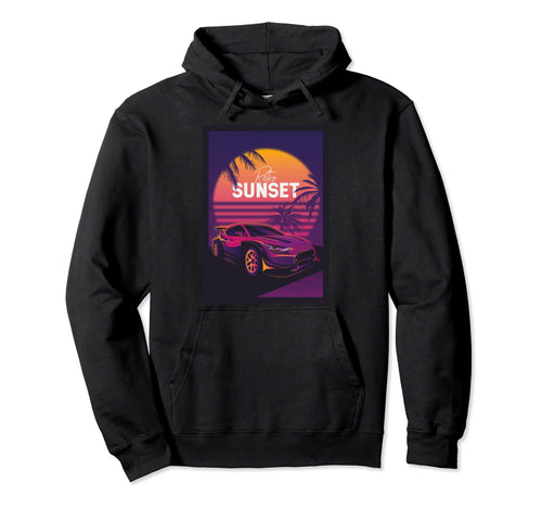 Vaporwave Aesthetic Sunset And Car Palms Hoodie - Trendy Graphic Unisex - T-Shirt, Sweatshirt, Hoodie