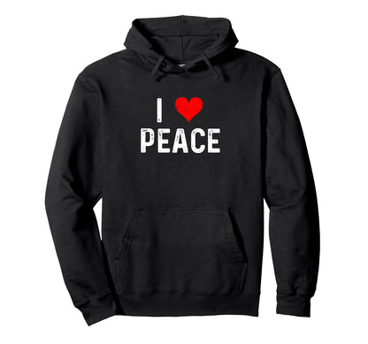 I Love Peace Heart Distressed Hoodie - Graphic Print Men Women - T-Shirt, Sweatshirt, Hoodie