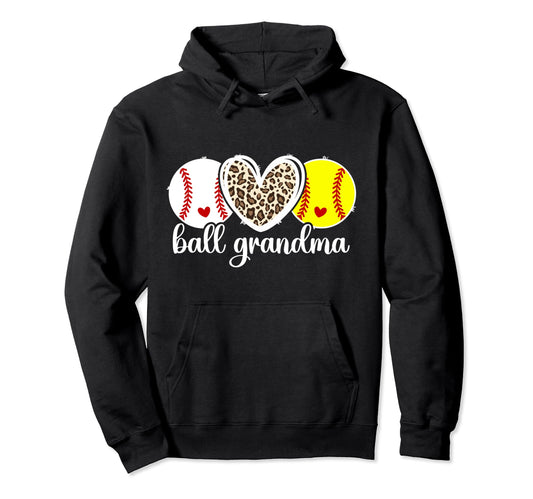 Ball Grandma Softball Baseball Grandma Hoodie - Unique Graphic Men Women - T-Shirt, Sweatshirt, Hoodie