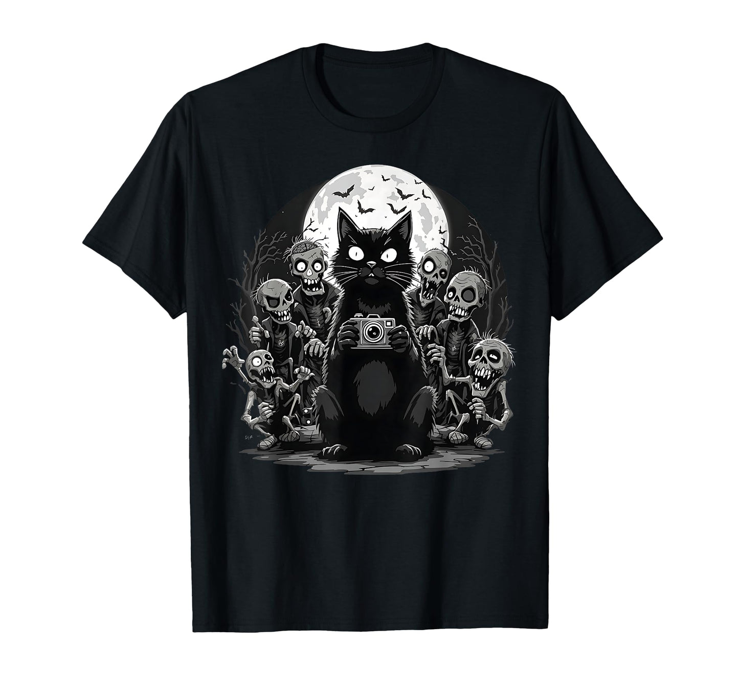 Halloween Cat Zombie Camera Spooky Horror T-Shirt - Trendy Graphic Unisex - T-Shirt, Sweatshirt, Hoodie
