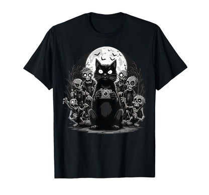 Halloween Cat Zombie Camera Spooky Horror T-Shirt - Trendy Graphic Unisex - T-Shirt, Sweatshirt, Hoodie