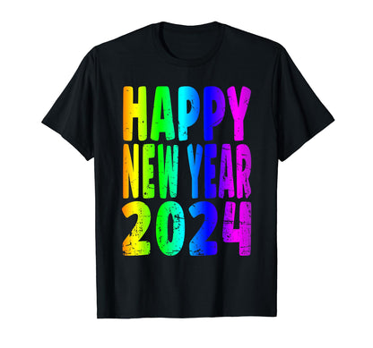 Happy New Year 2024 Colorful Rainbow T-Shirt - Custom Art Print for Adults - T-Shirt, Sweatshirt, Hoodie