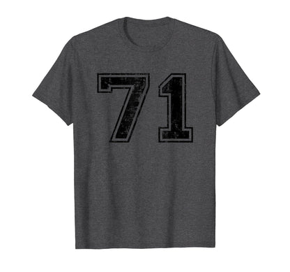 Number 71 Varsity Distressed Sport Team T-Shirt - Unique Graphic Men Women - T-Shirt, Sweatshirt, Hoodie