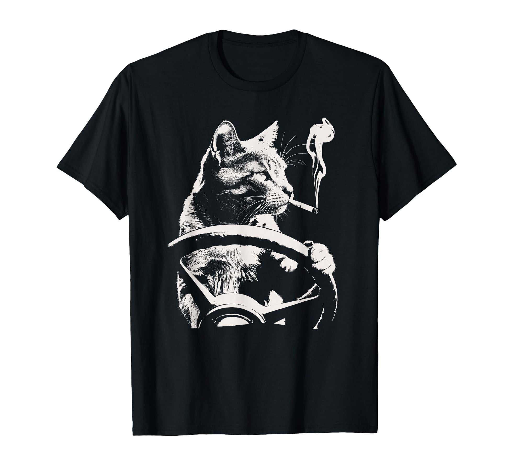 Cat Smoking Driving Grunge Kitty Edgy T-Shirt - Graphic Print Men Women - T-Shirt, Sweatshirt, Hoodie
