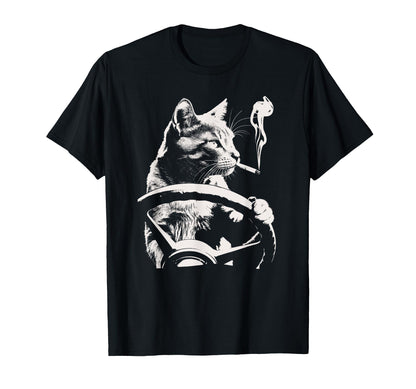 Cat Smoking Driving Grunge Kitty Edgy T-Shirt - Graphic Print Men Women - T-Shirt, Sweatshirt, Hoodie