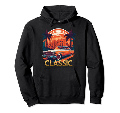 Car Mid Century Tropical City Sunset Hoodie - Minimalist Print Men Women - T-Shirt, Sweatshirt, Hoodie
