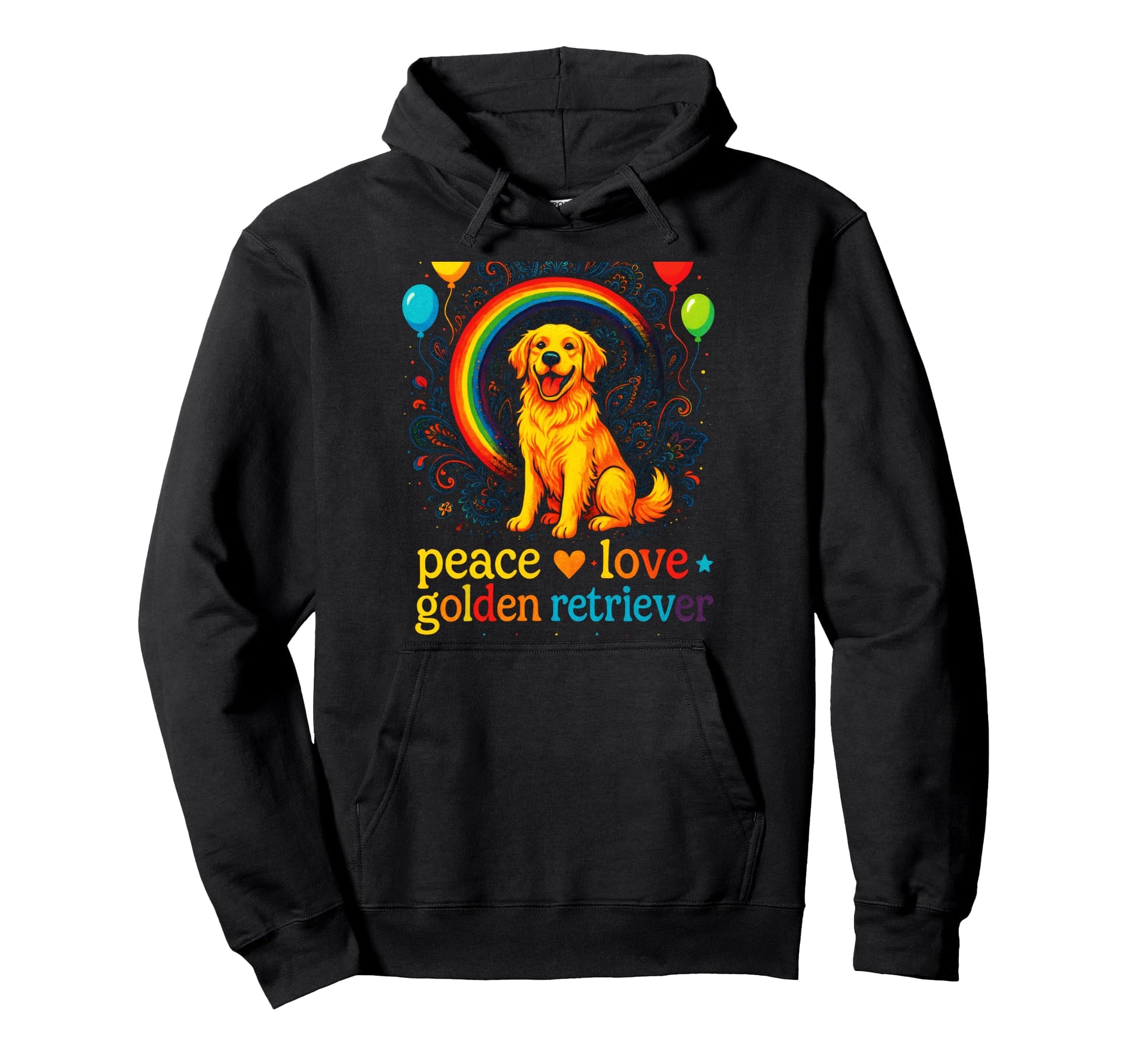 Peace Love Golden Retriever Rainbow Funny Hoodie - Trendy Graphic Unisex - T-Shirt, Sweatshirt, Hoodie