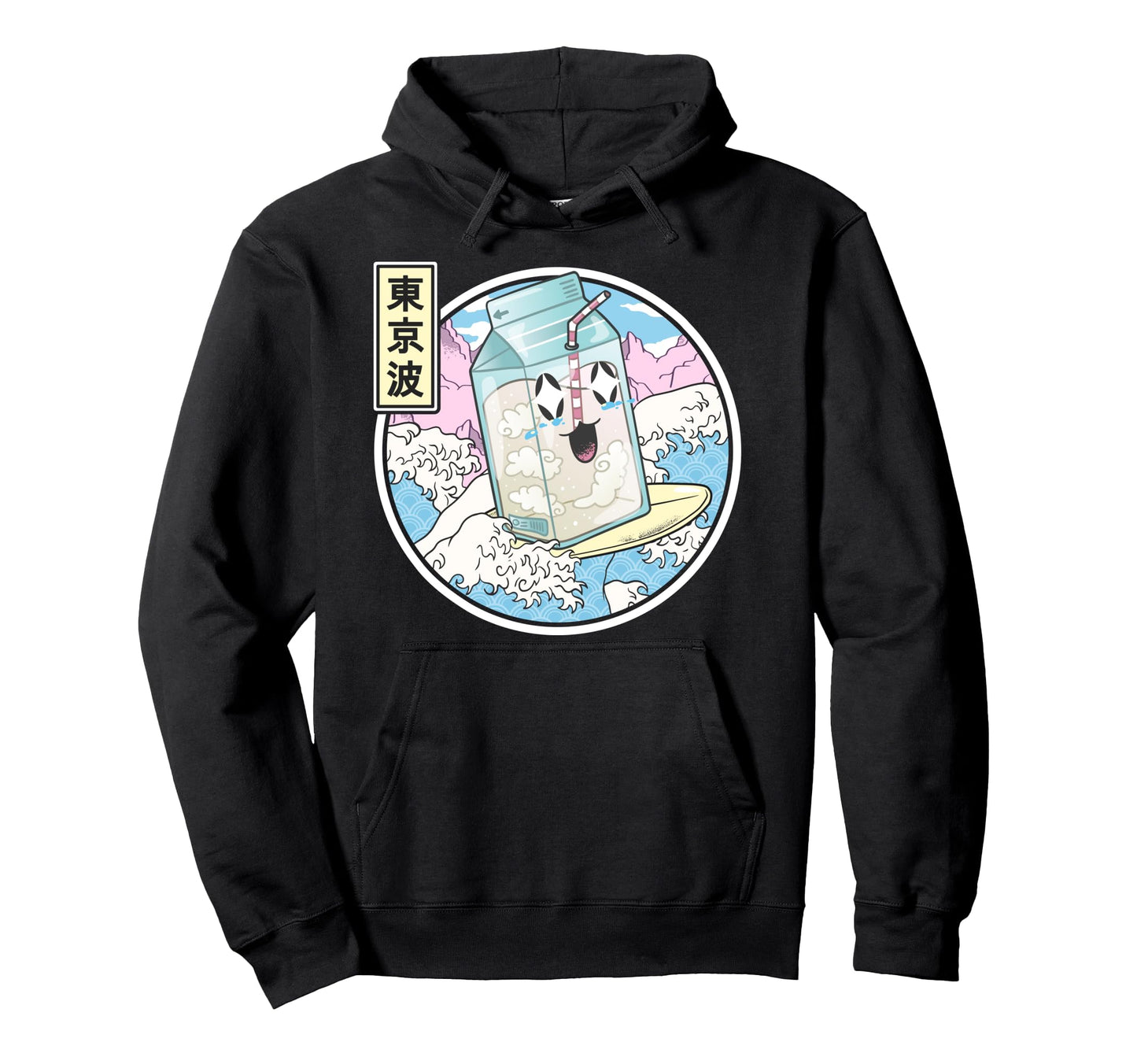 Surfing Milk Carton Japanese Wave Hoodie - Unique Graphic for Adults - T-Shirt, Sweatshirt, Hoodie