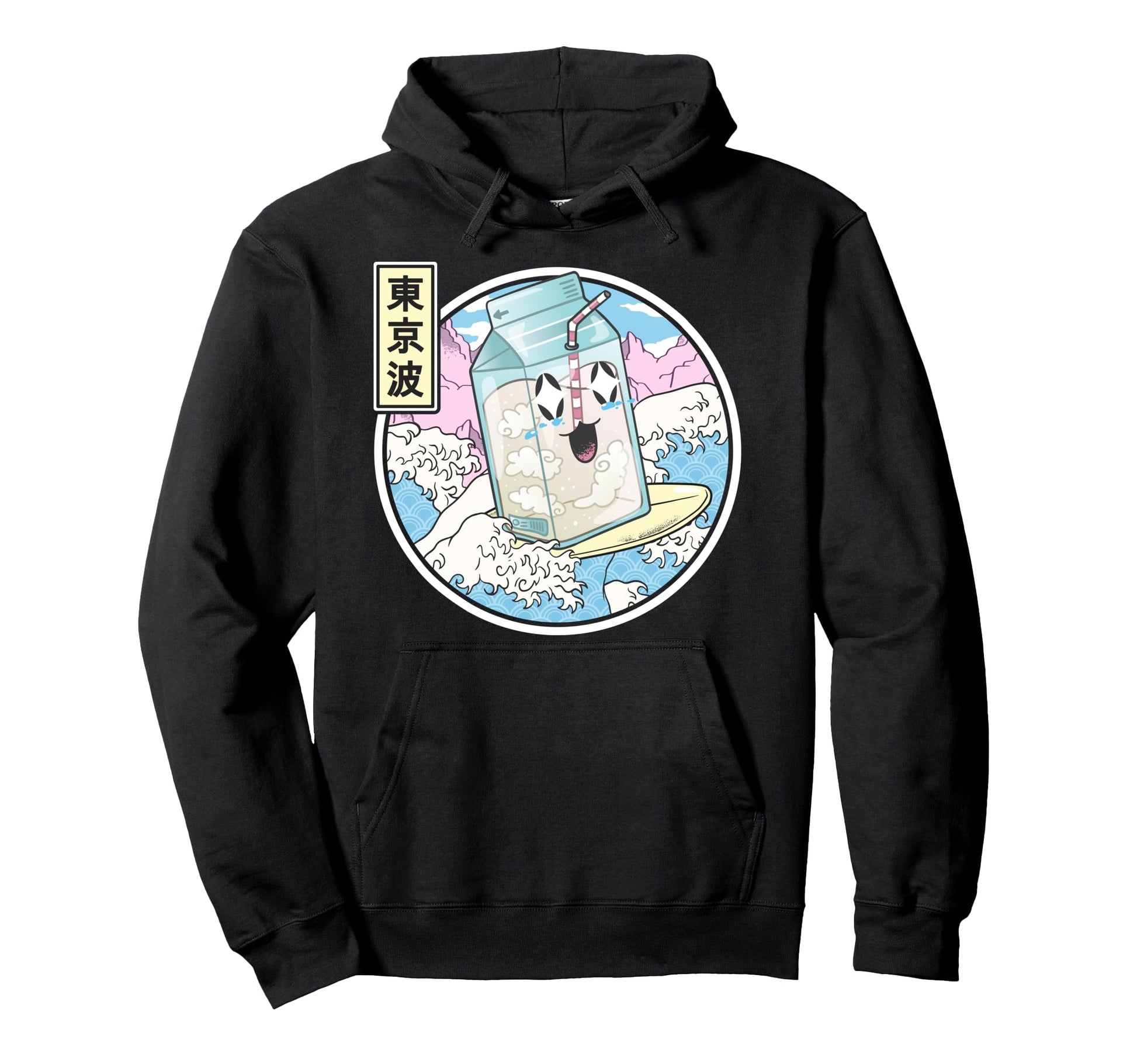 Surfing Milk Carton Japanese Wave Hoodie - Unique Graphic for Adults - T-Shirt, Sweatshirt, Hoodie
