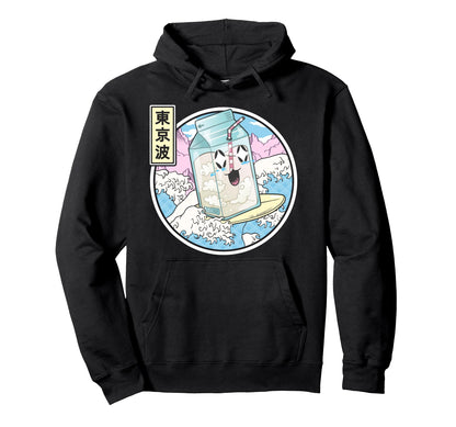 Surfing Milk Carton Japanese Wave Hoodie - Unique Graphic for Adults - T-Shirt, Sweatshirt, Hoodie