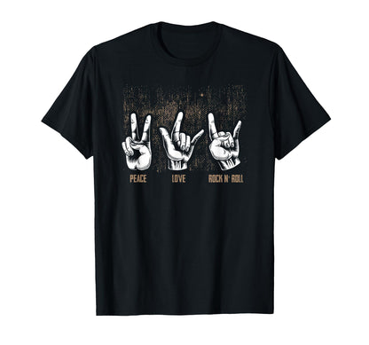 Peace Love Rock And Roll Guitar Hippie T-Shirt - Graphic Print Men Women - T-Shirt, Sweatshirt, Hoodie