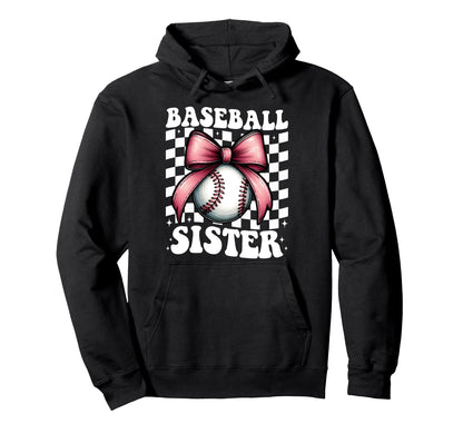 Baseball Sister Baseball Coquette Bow Hoodie - Custom Art Print for Adults - T-Shirt, Sweatshirt, Hoodie