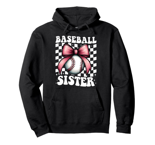 Baseball Sister Baseball Coquette Bow Hoodie - Custom Art Print for Adults - T-Shirt, Sweatshirt, Hoodie