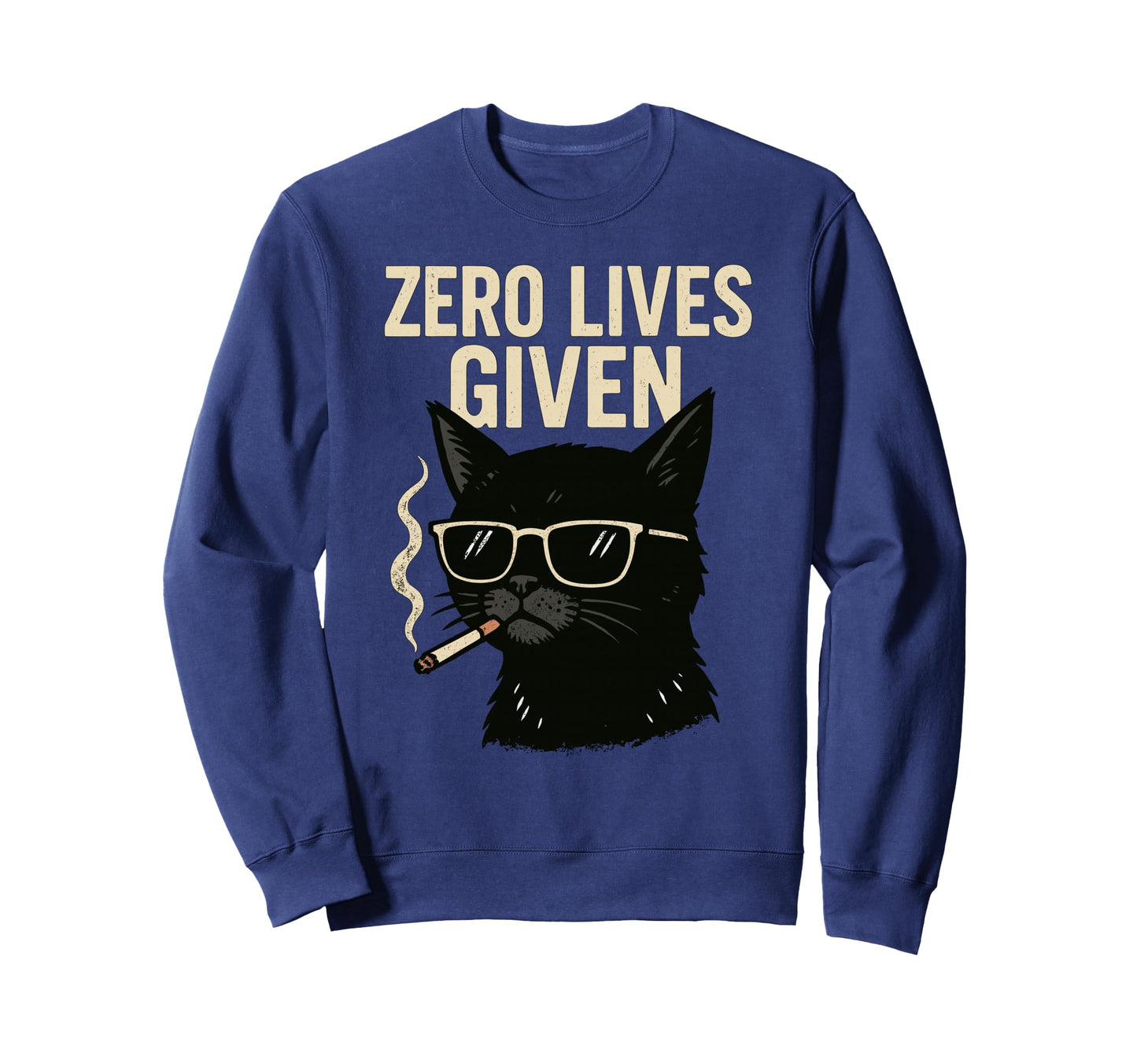 Rebellious Black Cat Smoking Zero Lives Sweatshirt - Unique Graphic Unisex - T-Shirt, Sweatshirt, Hoodie