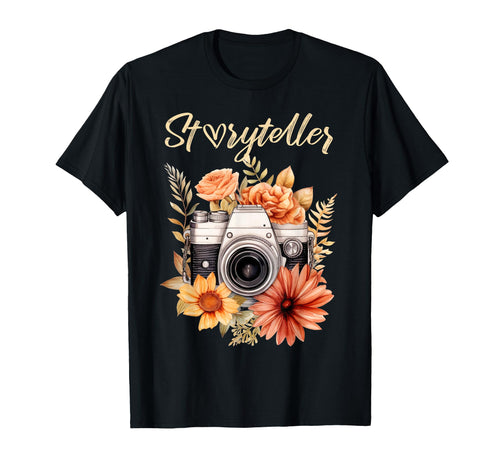 Photographer Storyteller Camera Floral T-Shirt - Graphic Print for Adults - T-Shirt, Sweatshirt, Hoodie