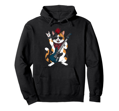 Funny Cat Playing Guitar Usa Patriotic Hoodie - Streetwear Style Unisex - T-Shirt, Sweatshirt, Hoodie
