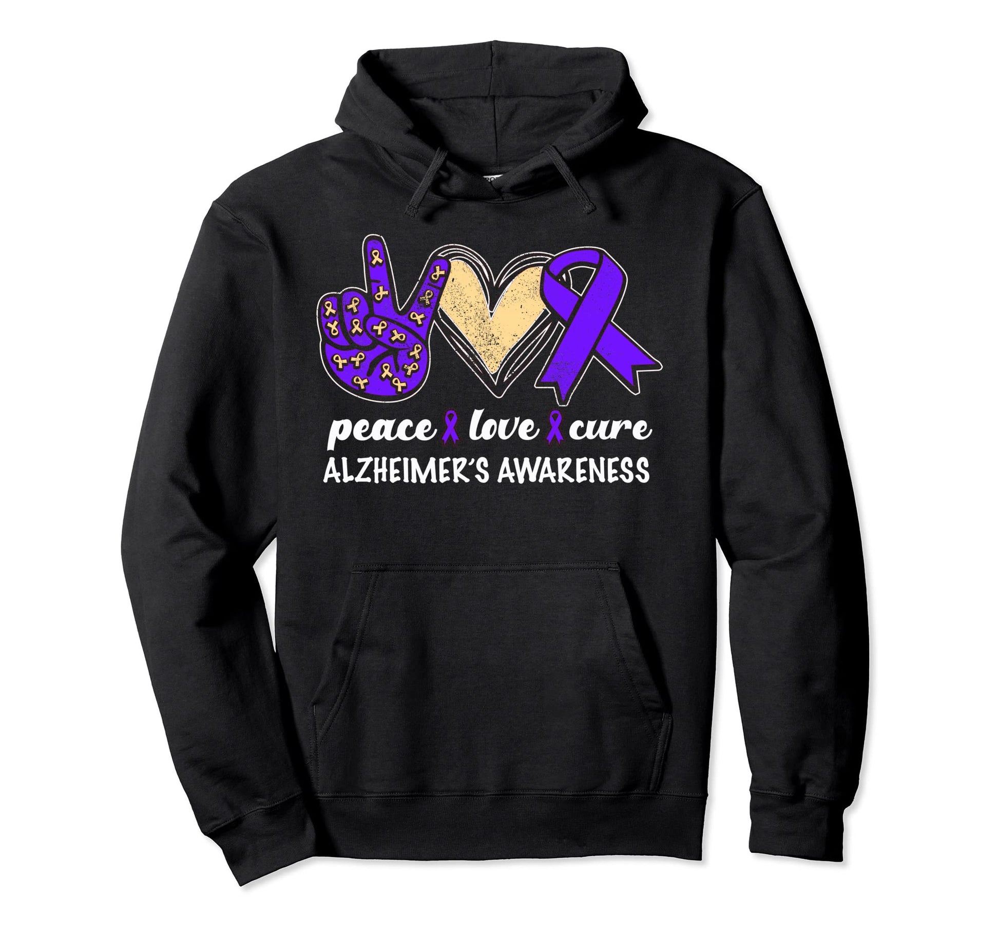 Peace Love Cure Alzheimers Awareness Hoodie - Fun Novelty Design for Adults - T-Shirt, Sweatshirt, Hoodie