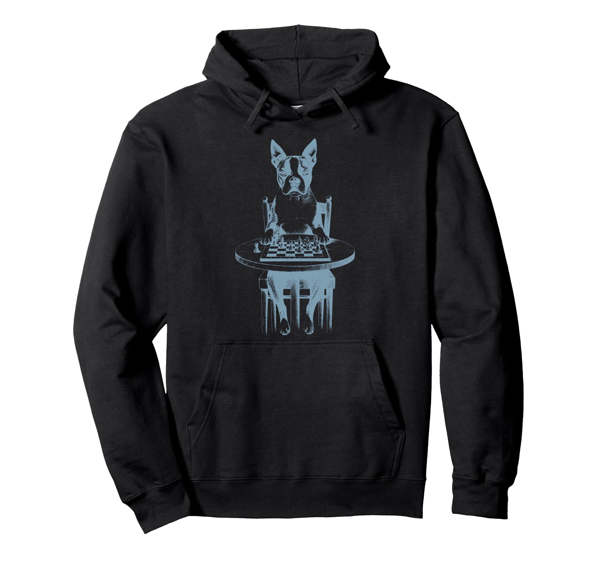Dog Boston Terrier Playing Chess Board Hoodie - Custom Art Print Unisex - T-Shirt, Sweatshirt, Hoodie
