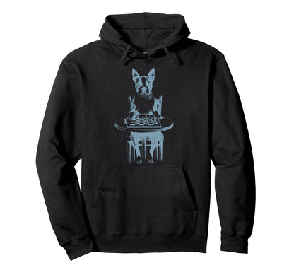 Dog Boston Terrier Playing Chess Board Hoodie - Custom Art Print Unisex - T-Shirt, Sweatshirt, Hoodie