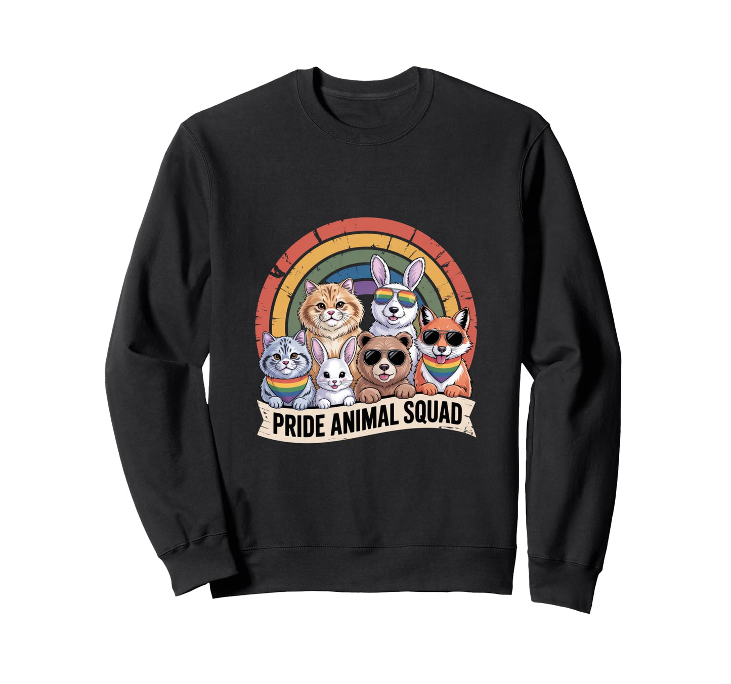 Pride Animal Squad Rainbow Funny Sweatshirt - Minimalist Print Men Women - T-Shirt, Sweatshirt, Hoodie