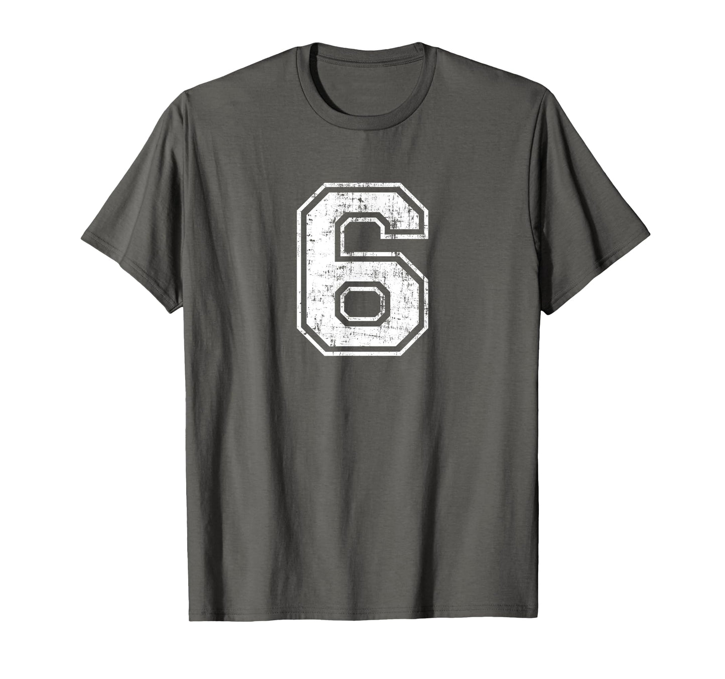 Number 6 Six Varsity Distressed T-Shirt - Fun Novelty Design for Adults - T-Shirt, Sweatshirt, Hoodie